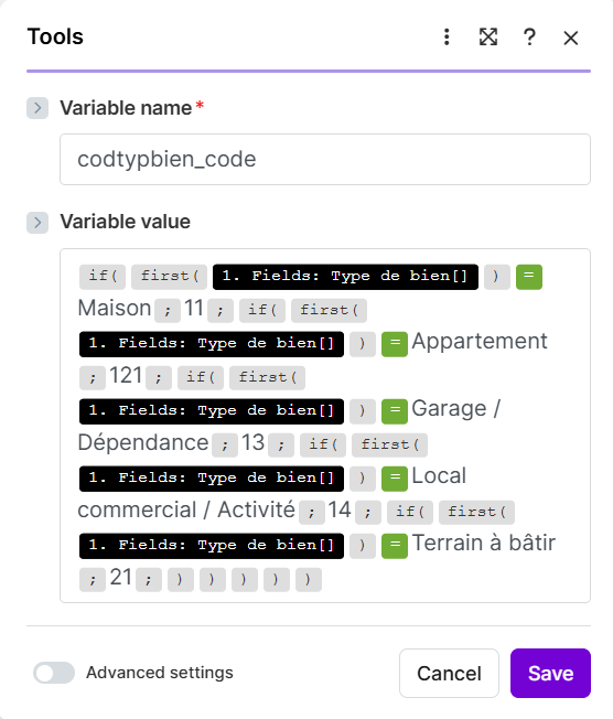 Node 2 — Module Tools Set Variable dans Make