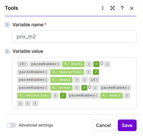 Node 5 — Calcul prix au m² par transaction