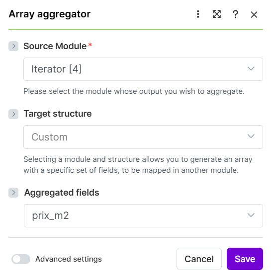 Node 6 — Array Aggregator dans Make