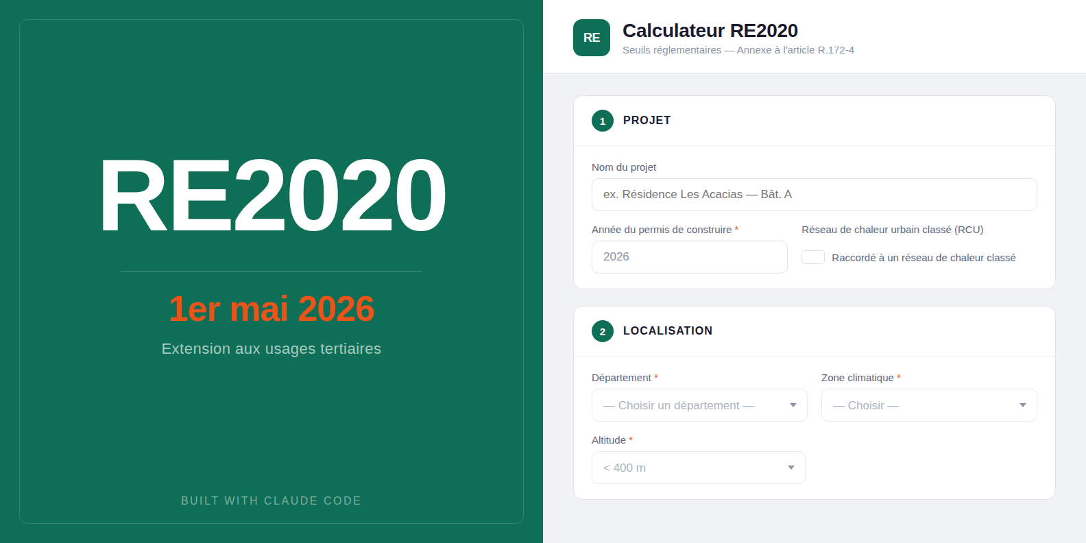 Capture d'écran du Calculateur RE2020